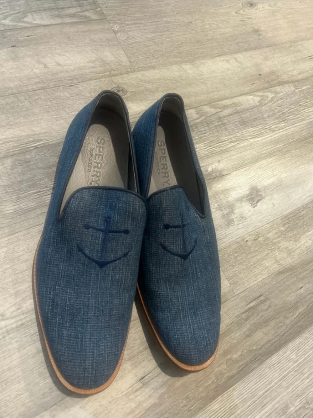 Sperry Men's Denim-Effect Navy Anchor Slip-On Loafers